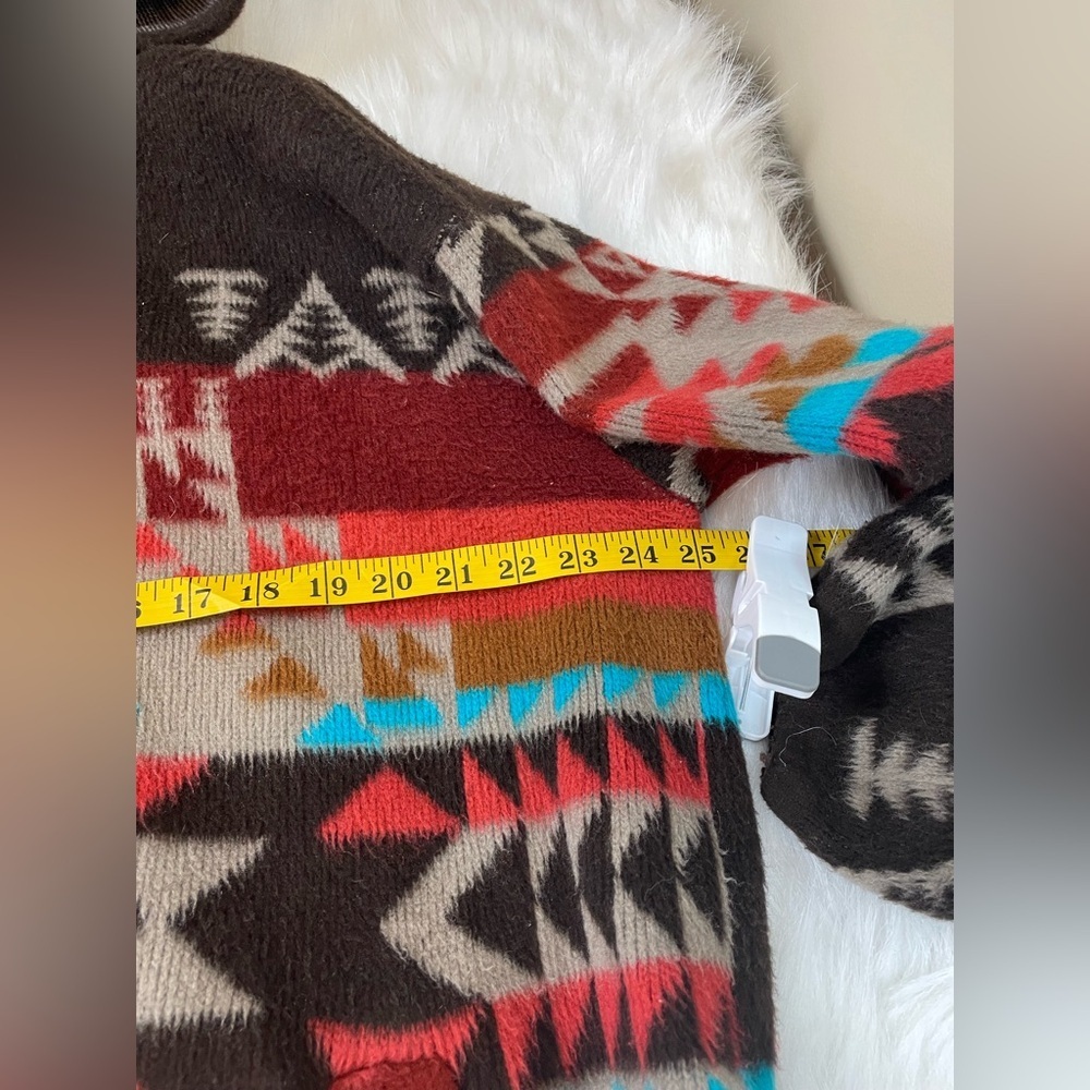 Wool Aztec Multicolor Patterned Full Zip Hooded S… - image 8